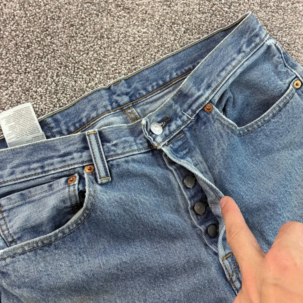Levi's 501 Jeans Mens 32x36 Blue Cotton Straight Leg Button Fly Distressed